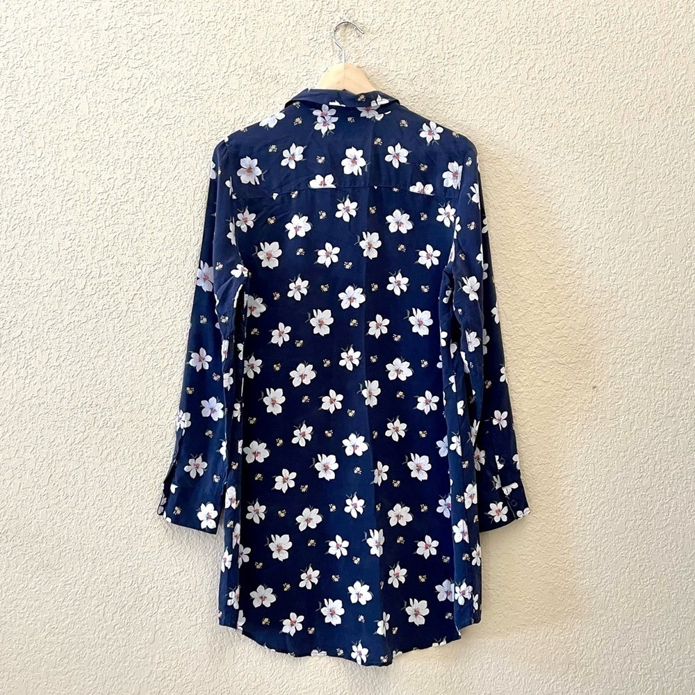 Equipment Dress Button Silk Floral Long Sleeves Casual Cottagecore Blue Large - Picture 3 of 10